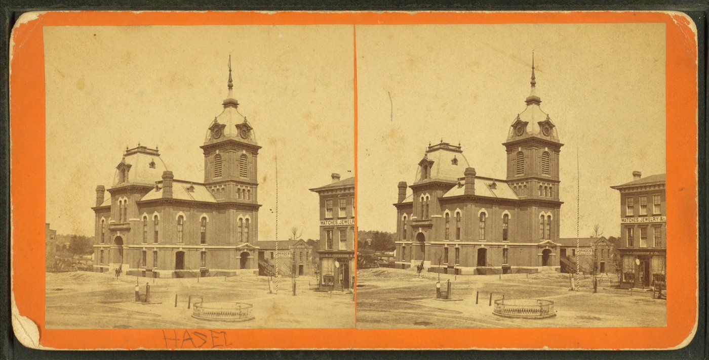 A 19th-century photograph of the Bibb County Courthouse in Macon, Georgia — the stone building that still processes the county's bankruptcies, foreclosures, and civil filings.