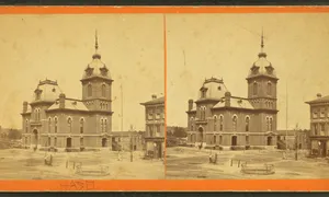 A 19th-century photograph of the Bibb County Courthouse in Macon, Georgia — the stone building that still processes the county's bankruptcies, foreclosures, and civil filings.